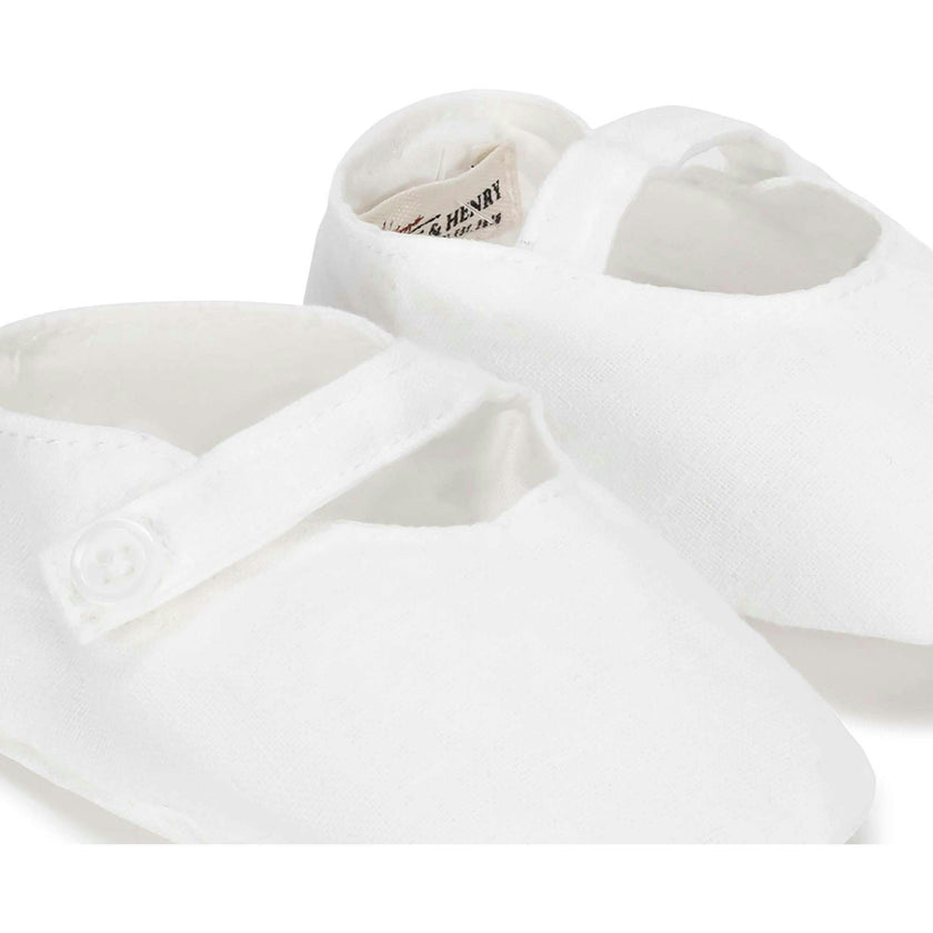 Linen Button Strap Soft Shoe, White