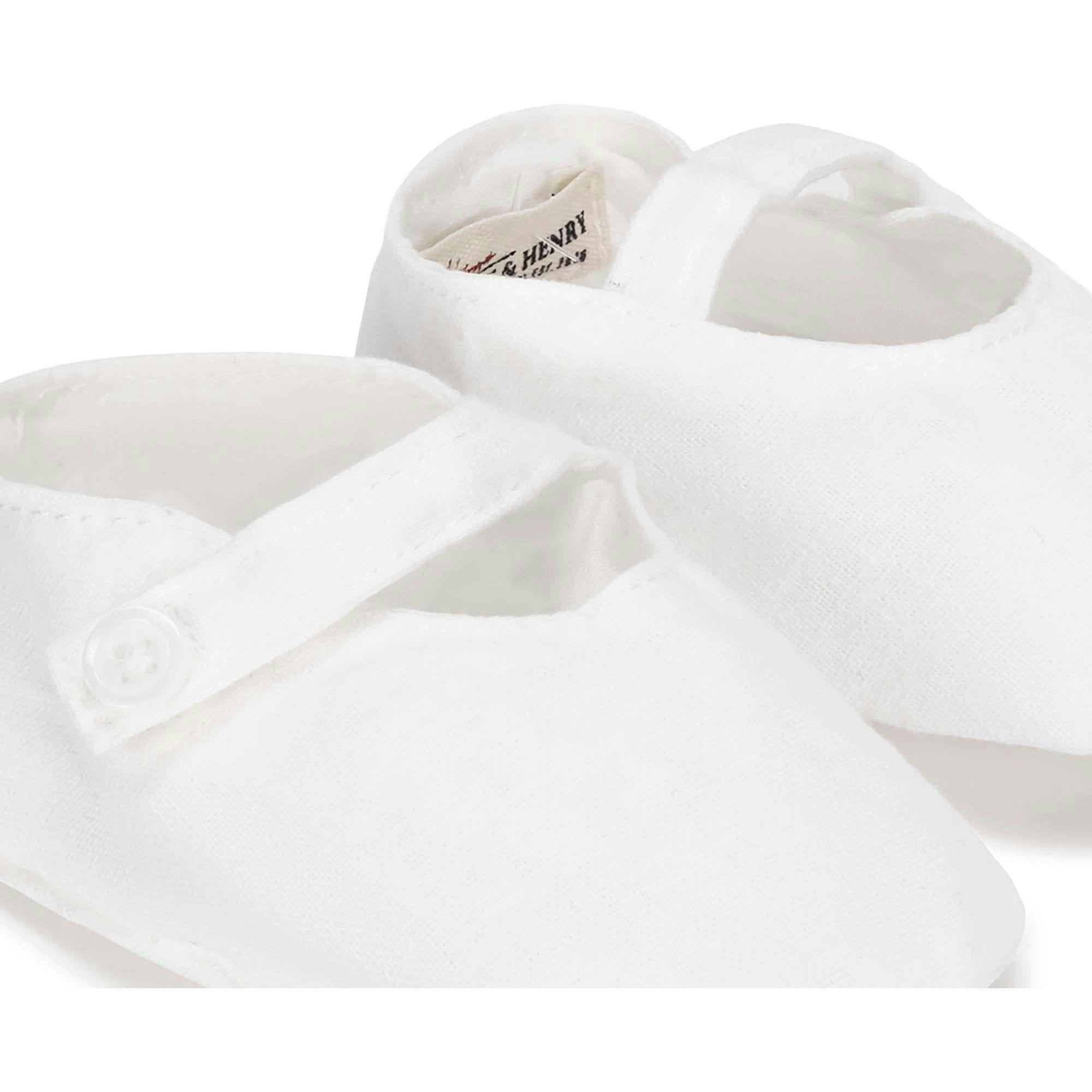 Linen Button Strap Soft Shoe, White