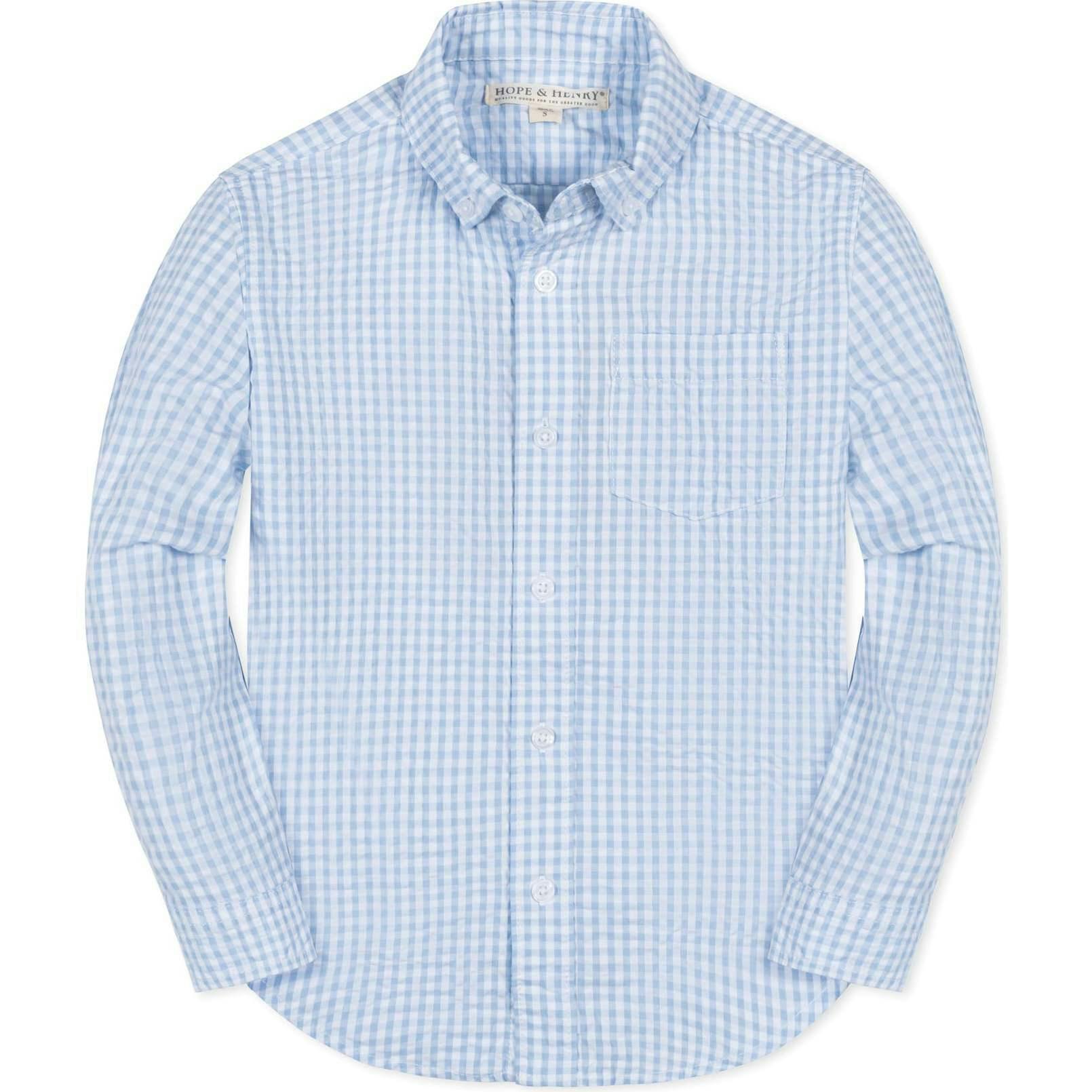 Organic Long Sleeve Seersucker Button Down Shirt, Blue