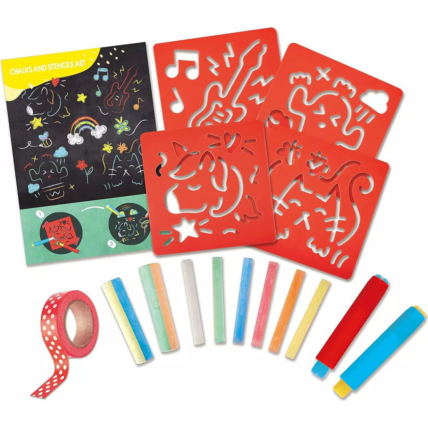 Hape: Chalks & Stencils Art - 22pcs