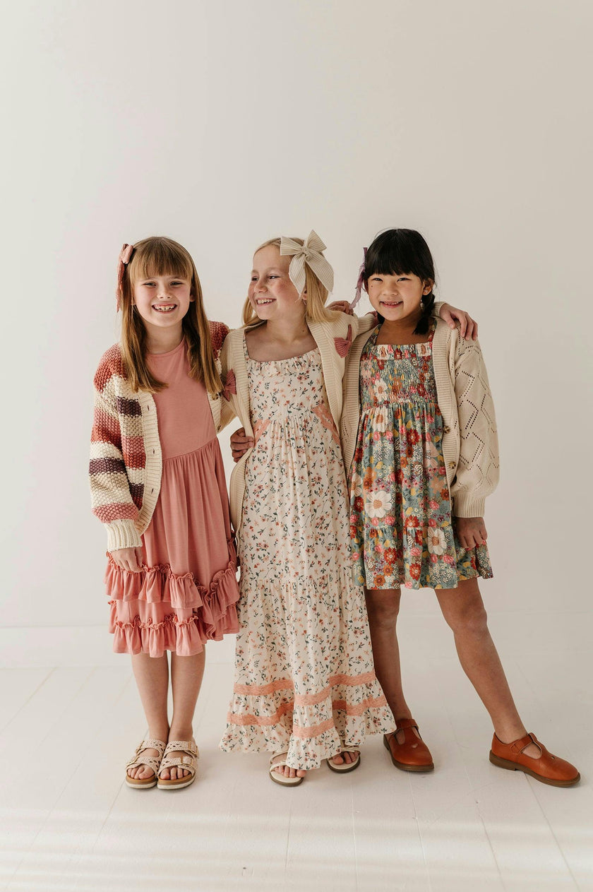 Girls Textured Sweater Cardigan in Textured Cream