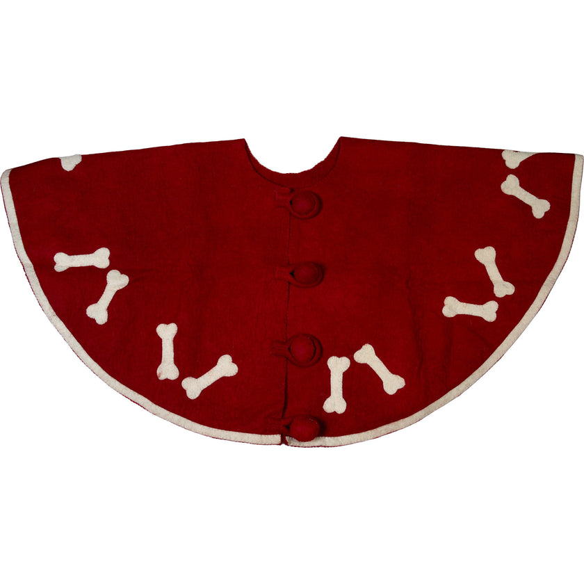 Bones on Red Christmas Tree Skirt in Hand Felted Wool