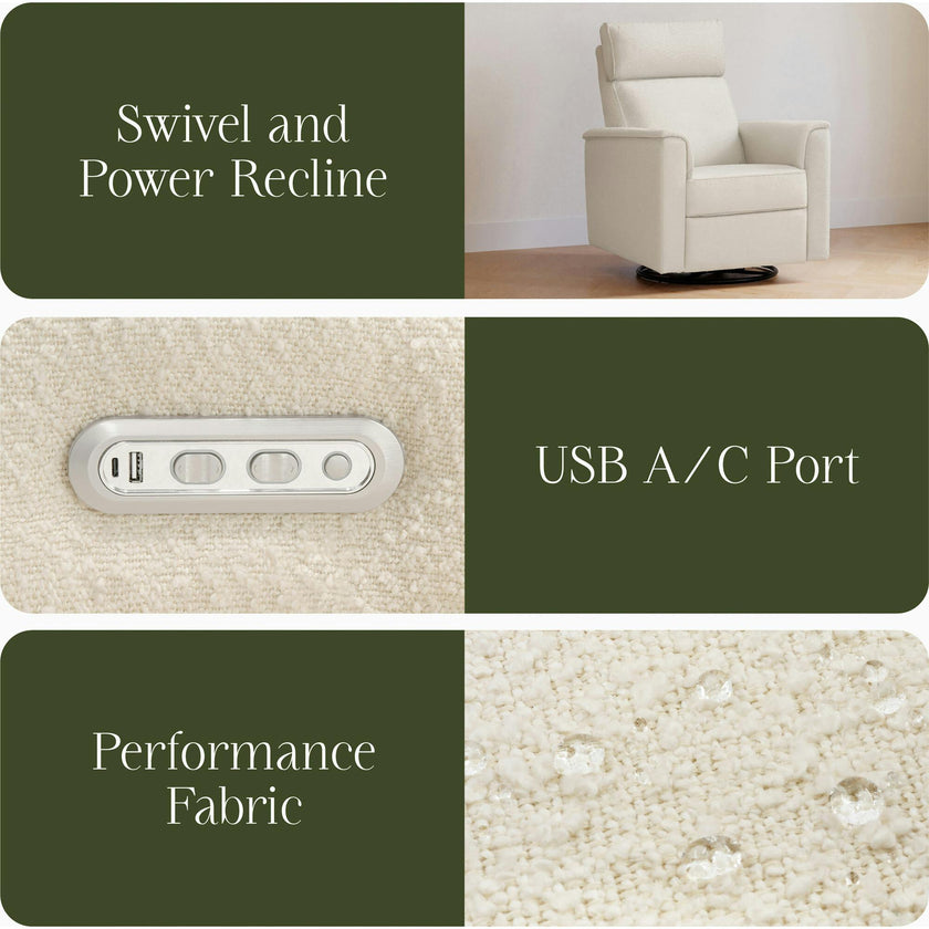 Willa Plus Power Glider Recliner w/ Power Headrest in Performance Ivory Boucle
