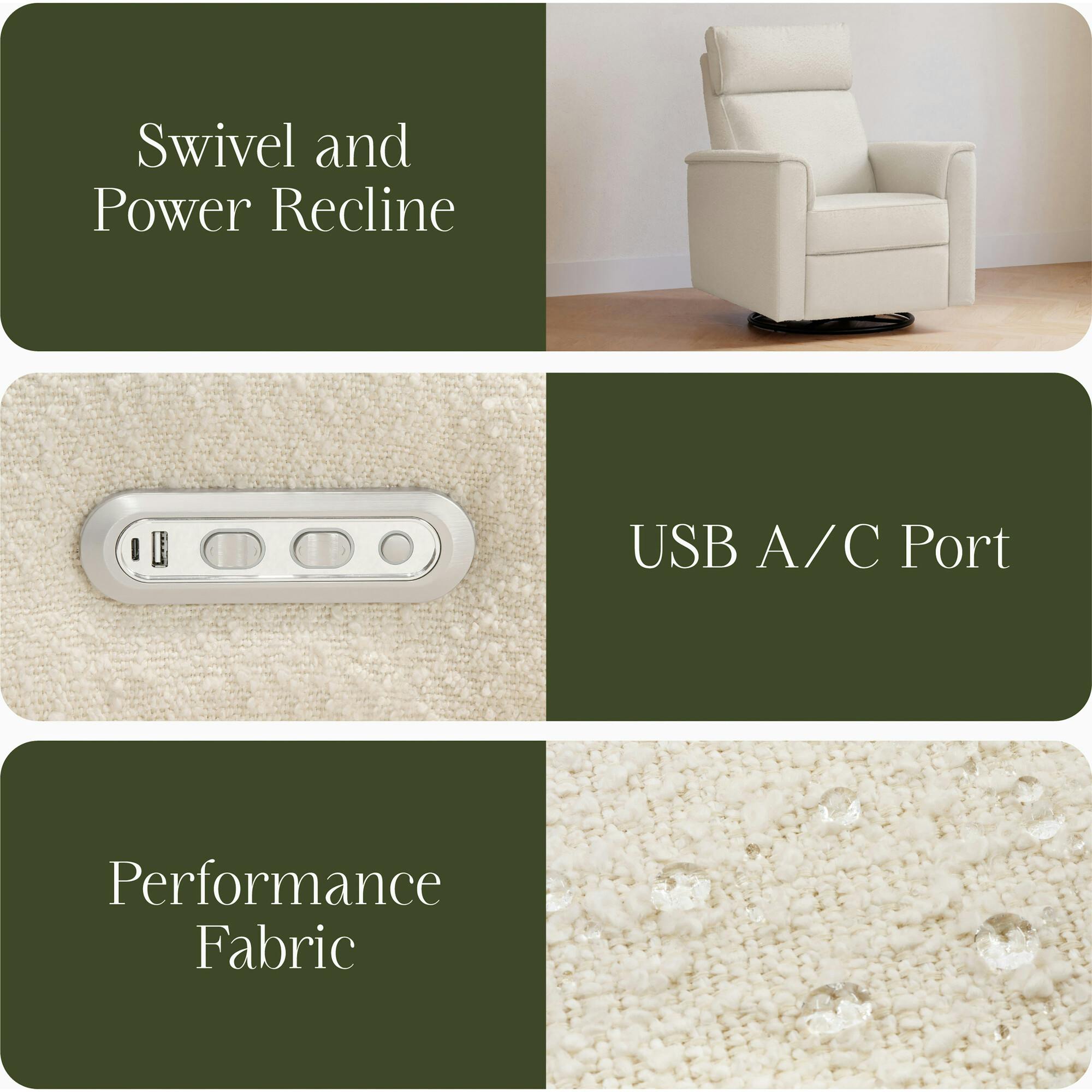 Willa Plus Power Glider Recliner w/ Power Headrest in Performance Ivory Boucle