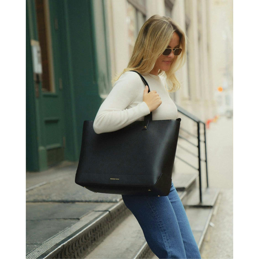 Vegan Leather Work Tote Bag with Removable Insulated Pouch