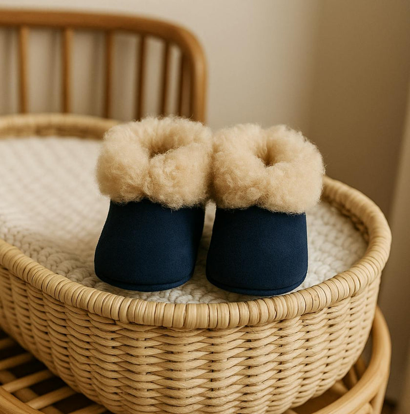 Kids Genuine Alpaca Fur Slippers | Handmade in Peru | Naturally Hypoallergenic | Midnight Navy