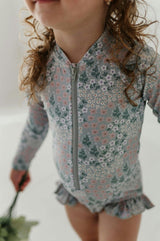 Girls One-Piece Ruffle Rash Guard Swimsuit in Makeup