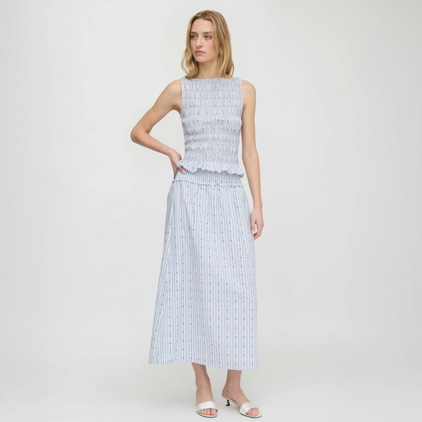 The Delphine Nap Skirt - Blue Swiss Dot