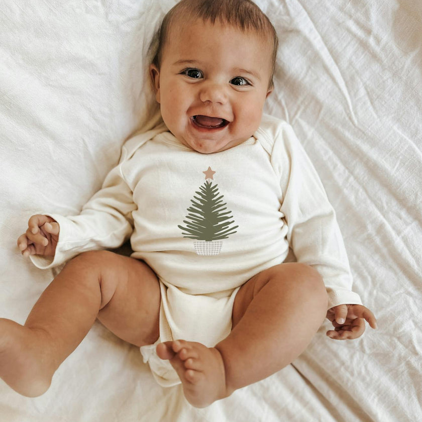 Holiday Tree Organic Baby Bodysuit Long Sleeve