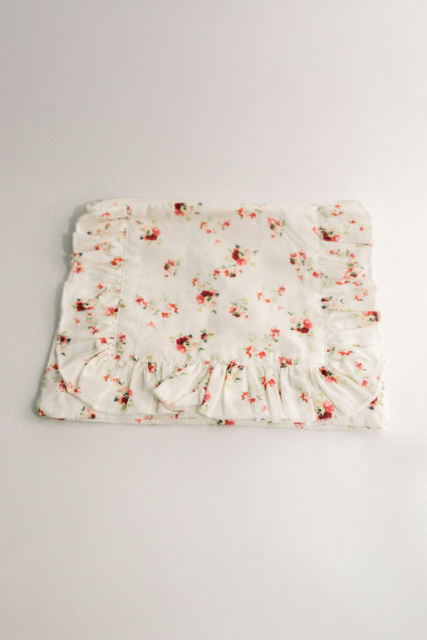 Scarlet Bloom Timeless Floral Ruffle Zipper Pouch