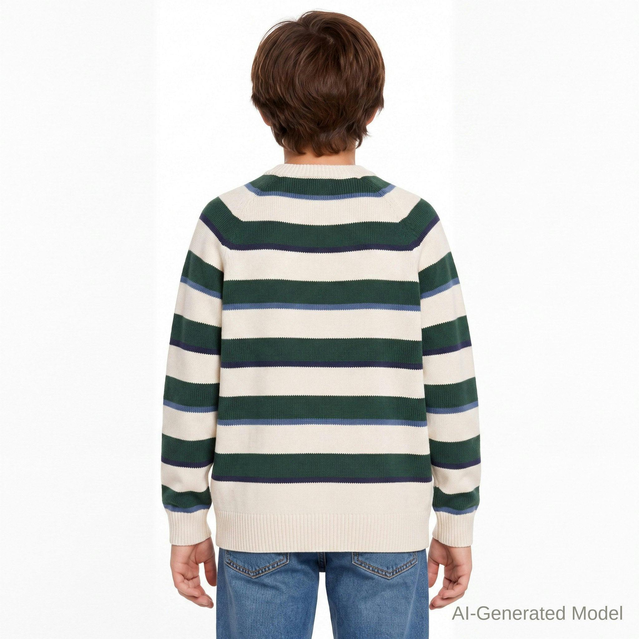 Big Kid (8-18) Boys Striped Crewneck Sweater | Green