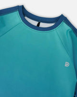 Short Sleeve Athletic Top In Recycled Polyester Teal Gradient
