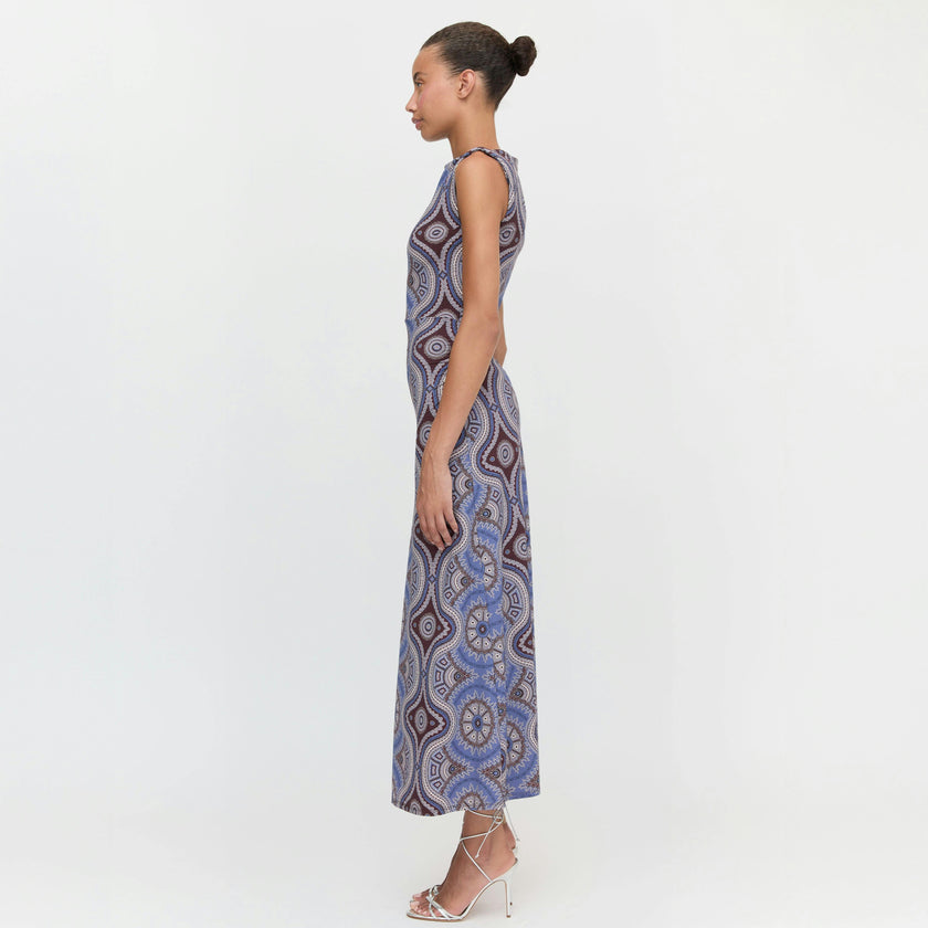 The Sloane Dress - Brown Cobalt Medallion