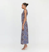 The Sloane Dress - Brown Cobalt Medallion