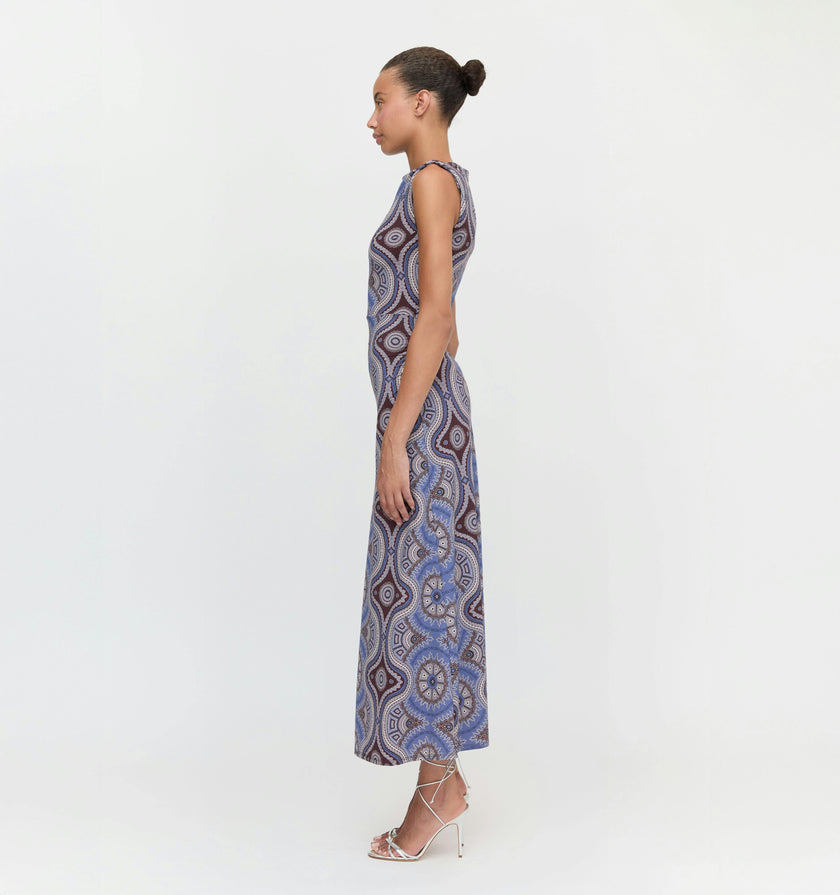 The Sloane Dress - Brown Cobalt Medallion
