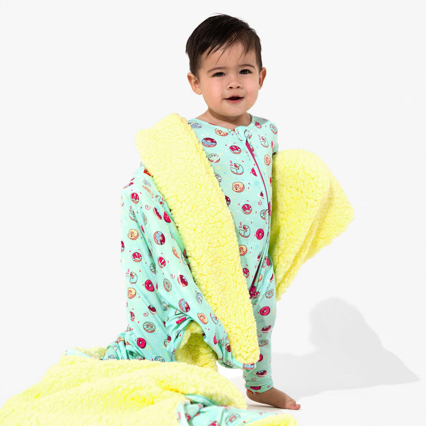 Blue Space Donut Bamboo Sherpa Blanket