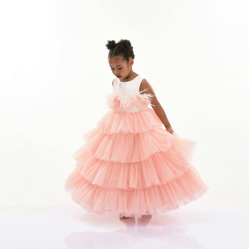 Pink Madera Tiered Tulle Dress