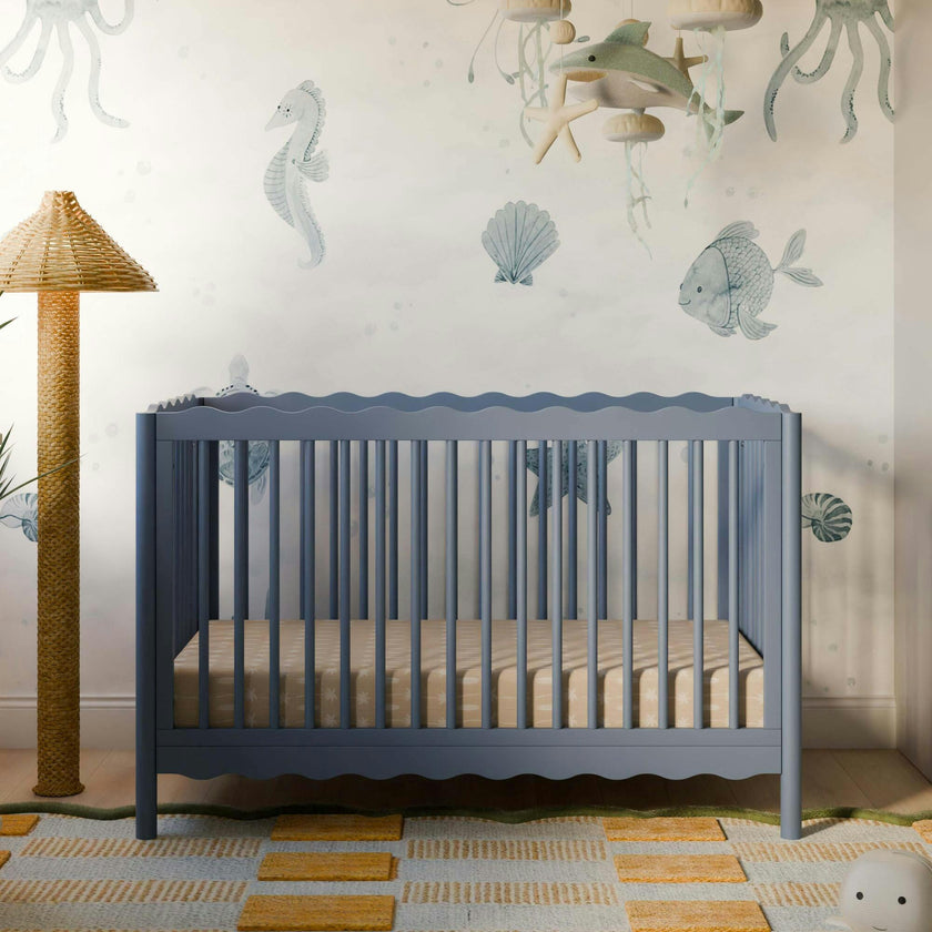 Swell 4-in-1 Convertible Crib with Toddler Bed Conversion Kit in Cove Blue
