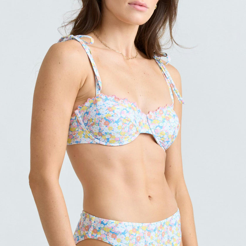 women's jasmine blossom cup bikini top with tie straps