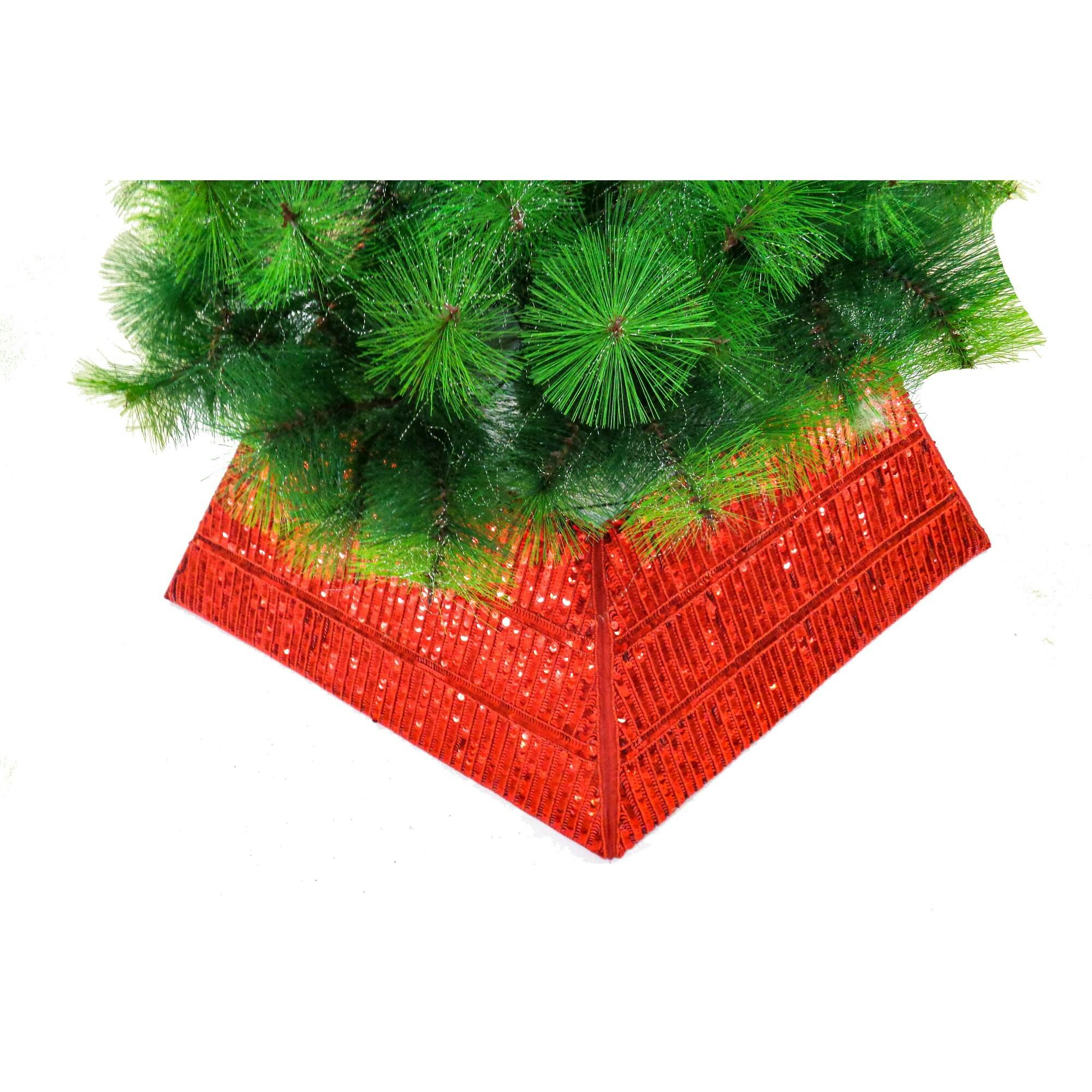 Hand Beaded Adjustable Christmas Tree Collar - Red Sequins
