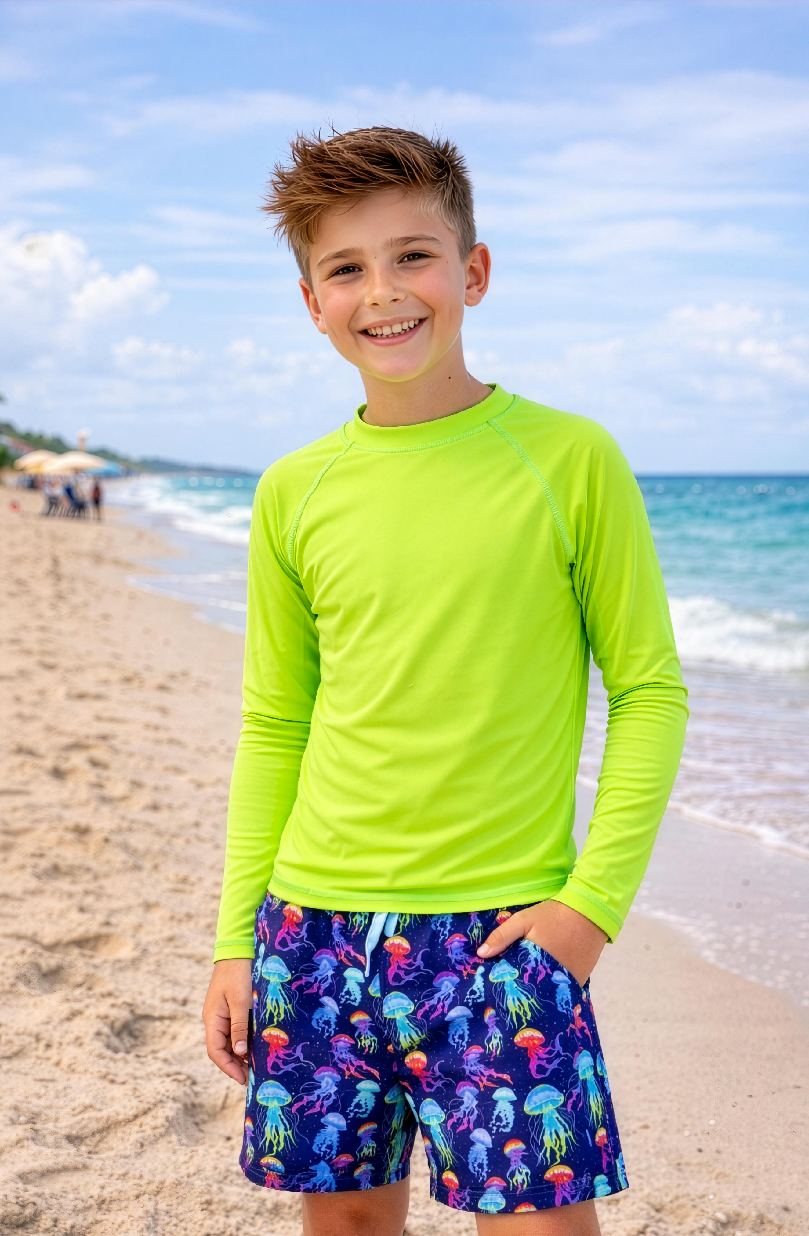 Dylan Boys Neon Jellyfish Print Board Shorts