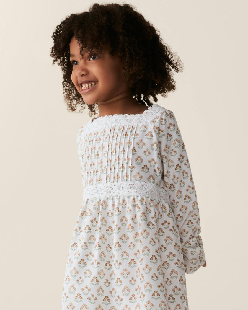Girl's Twill Long Sleeve Juliette Nightgown in Estate Garden