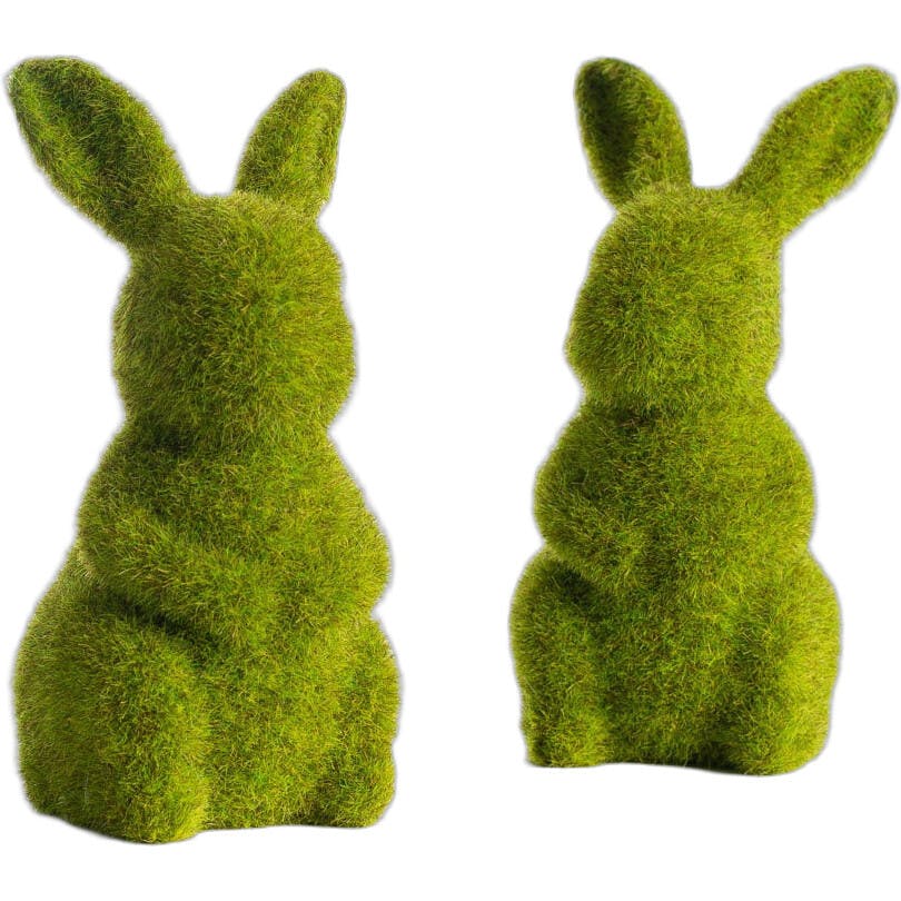Bristled Moss Covered Standing Bunny Rabbits Easter Tabletop Decor - Set of 2