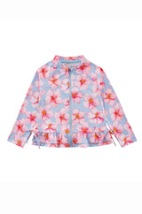 Raya UPF 50+ Ruffled Zip Up Sun Protection Jacket, Hibiscus