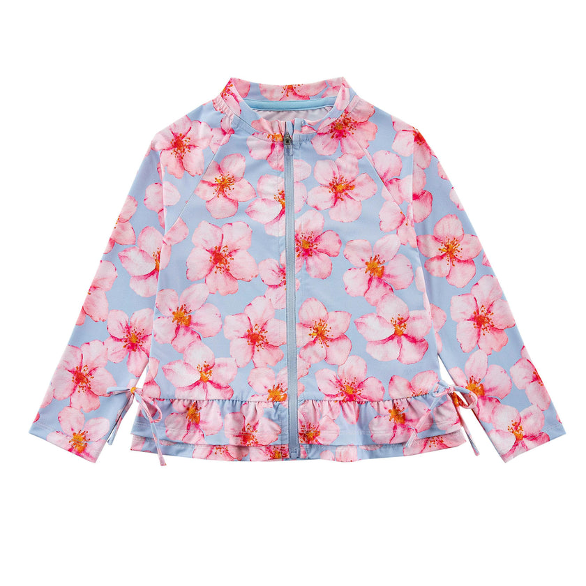 Raya UPF 50+ Ruffled Zip Up Sun Protection Jacket, Hibiscus