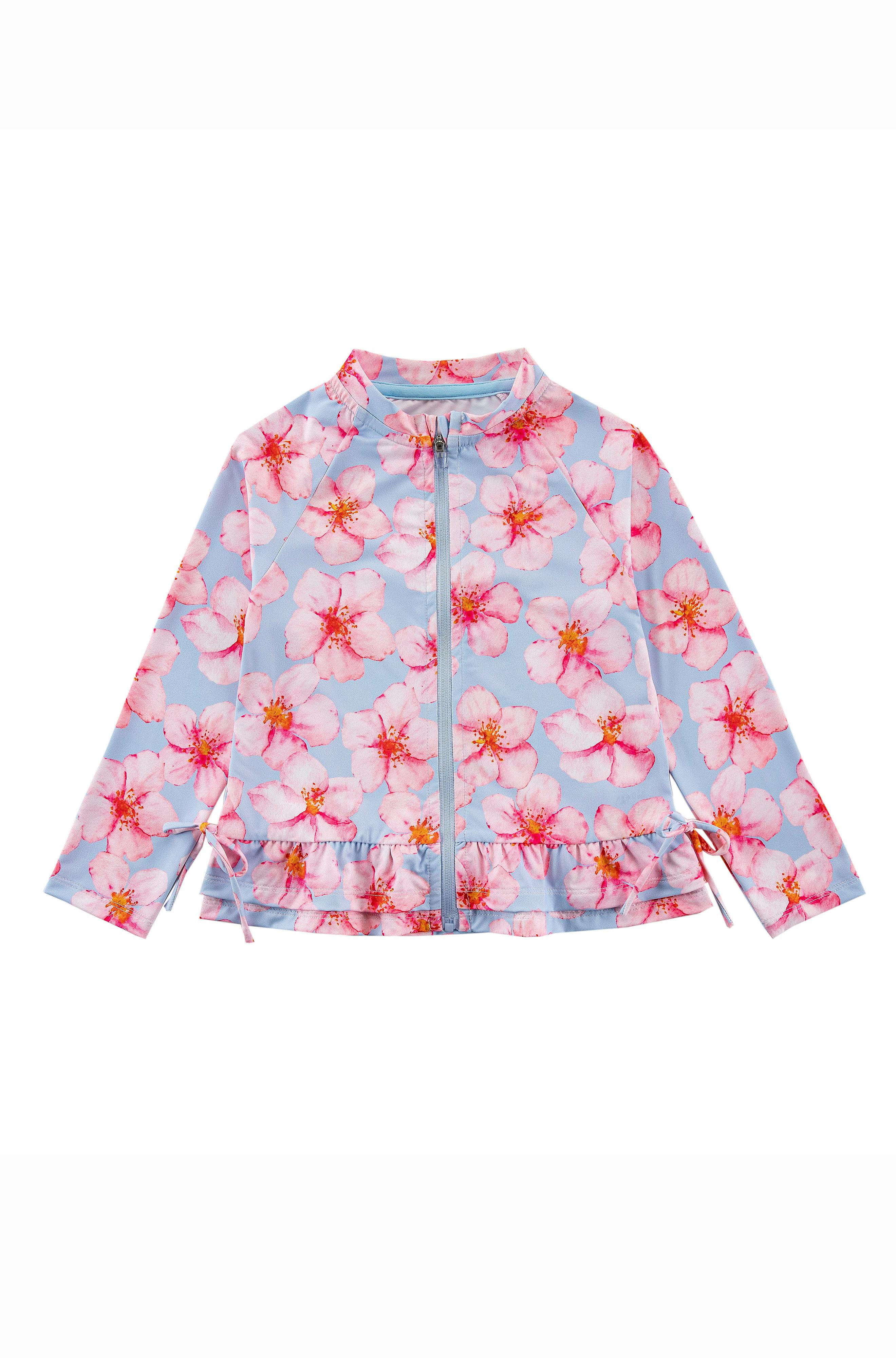 Raya UPF 50+ Ruffled Zip Up Sun Protection Jacket, Hibiscus
