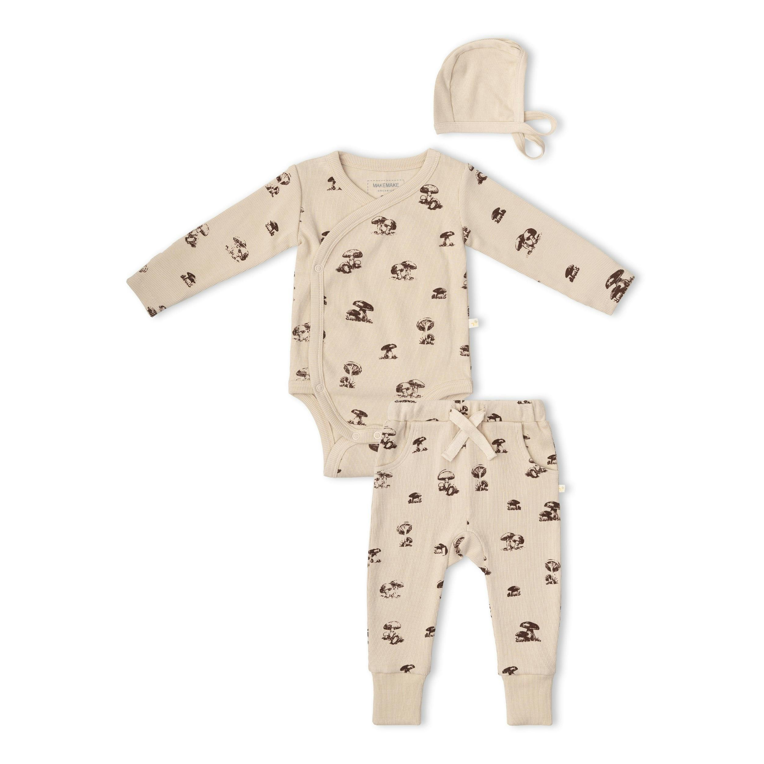 Organic Kimono Onesie & Pants Set - Mushroom