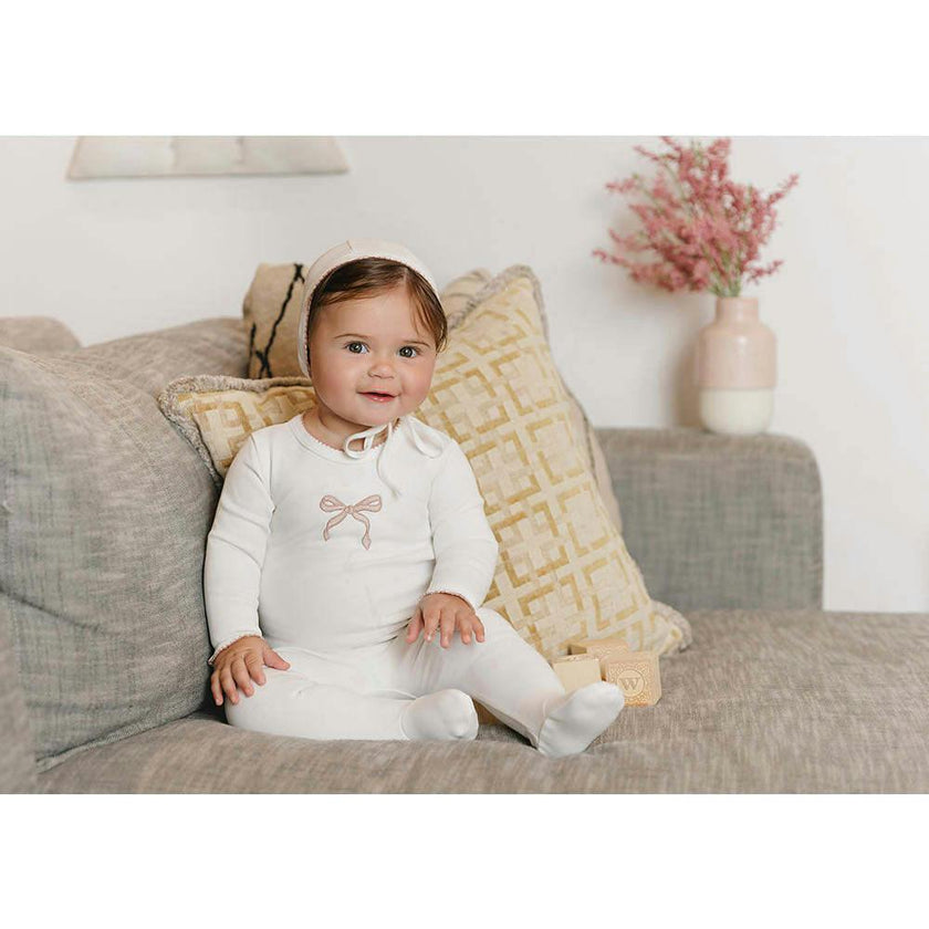 Bows & Kisses Layette Set Ivory & Pink