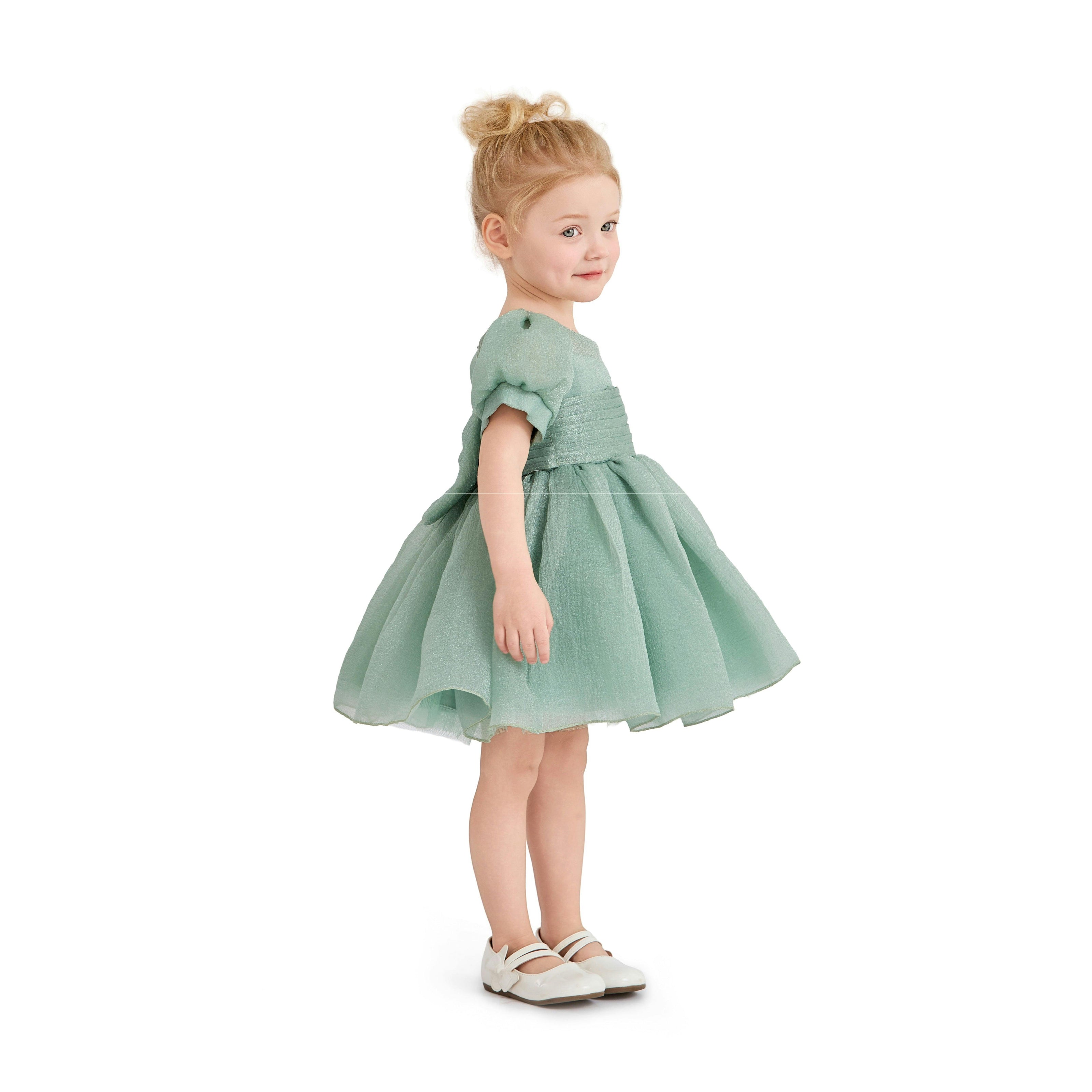 Light Green Brixton Puff-Sleeve Party Dress