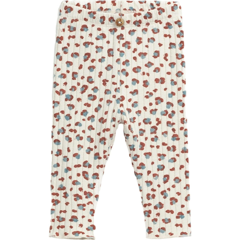 Floral Spot Print Ribbed Elastic Waistband Coconut Button Leggings
