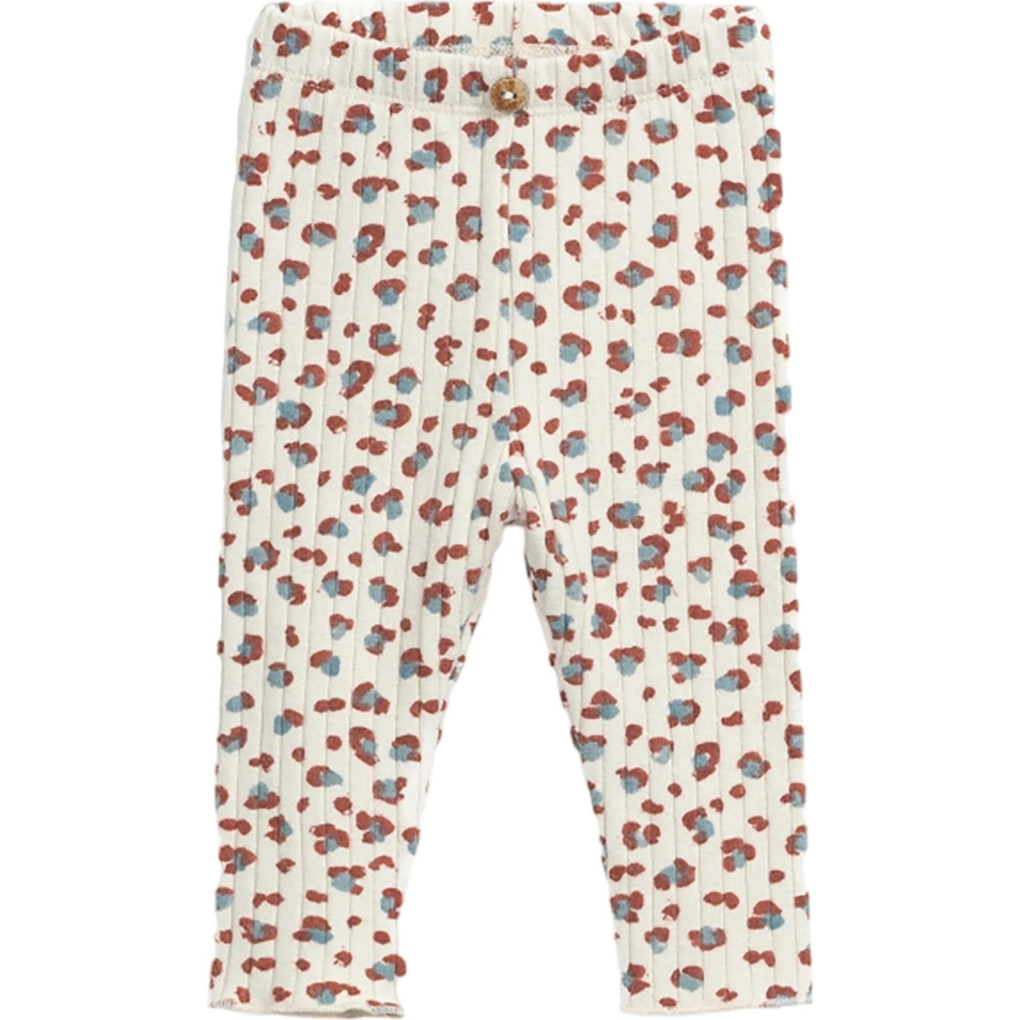 Floral Spot Print Ribbed Elastic Waistband Coconut Button Leggings
