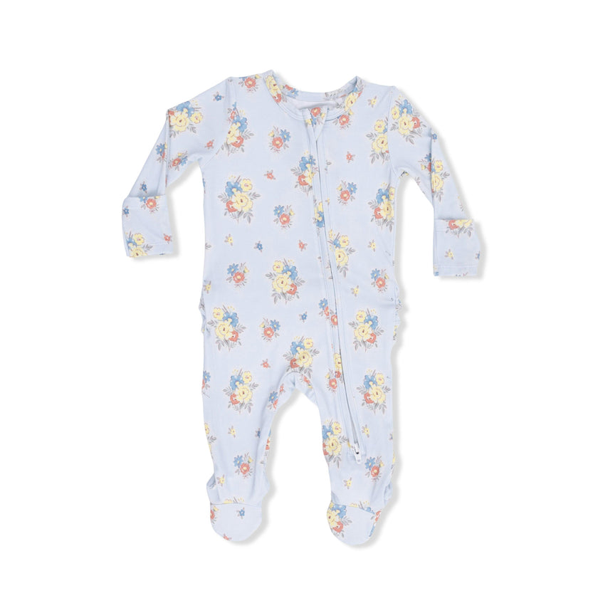Country Stitch Floral - 2 Way Ruffle Back Zipper Footie