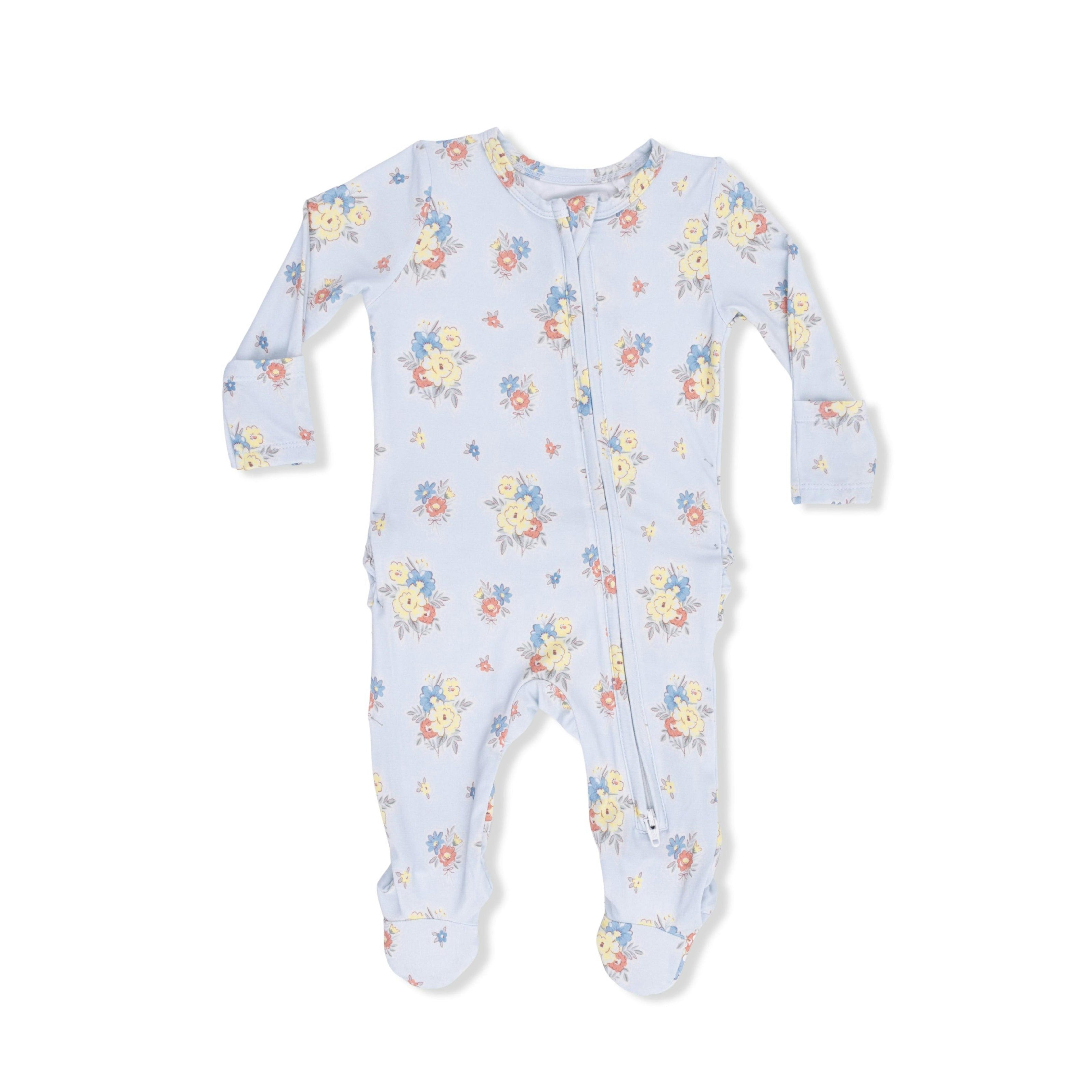 Country Stitch Floral - 2 Way Ruffle Back Zipper Footie