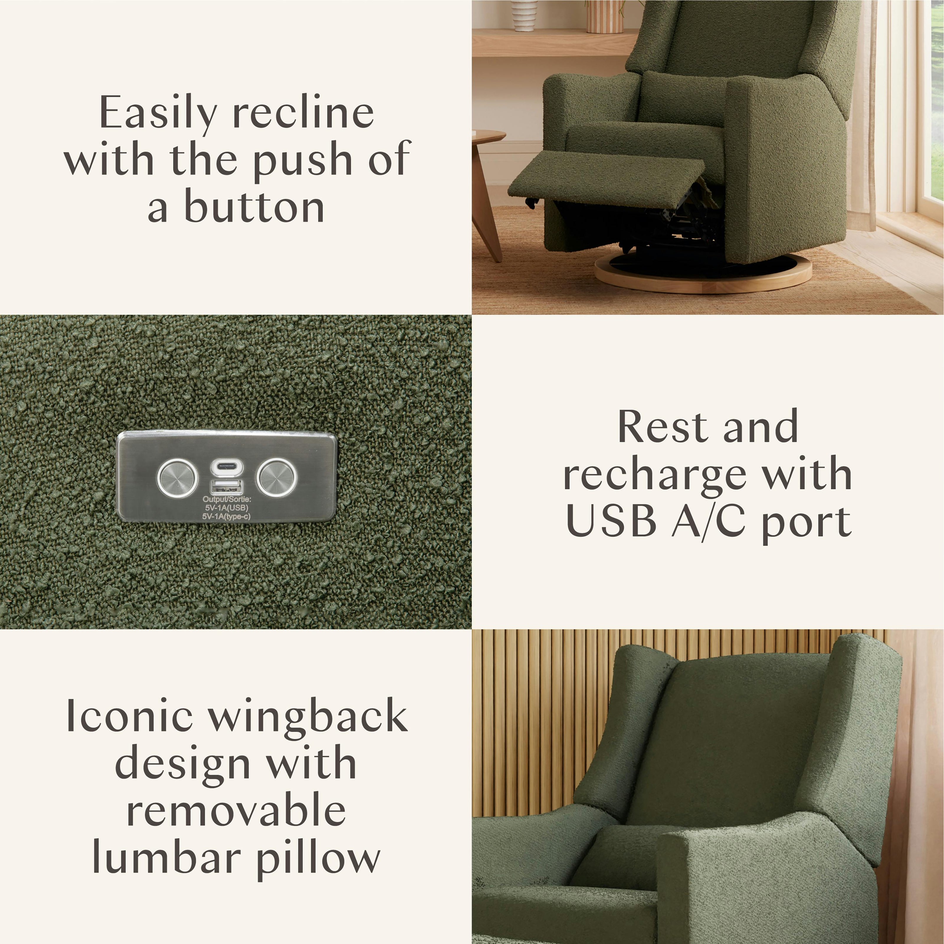 Kiwi Electronic Recliner and Swivel Glider with USB port