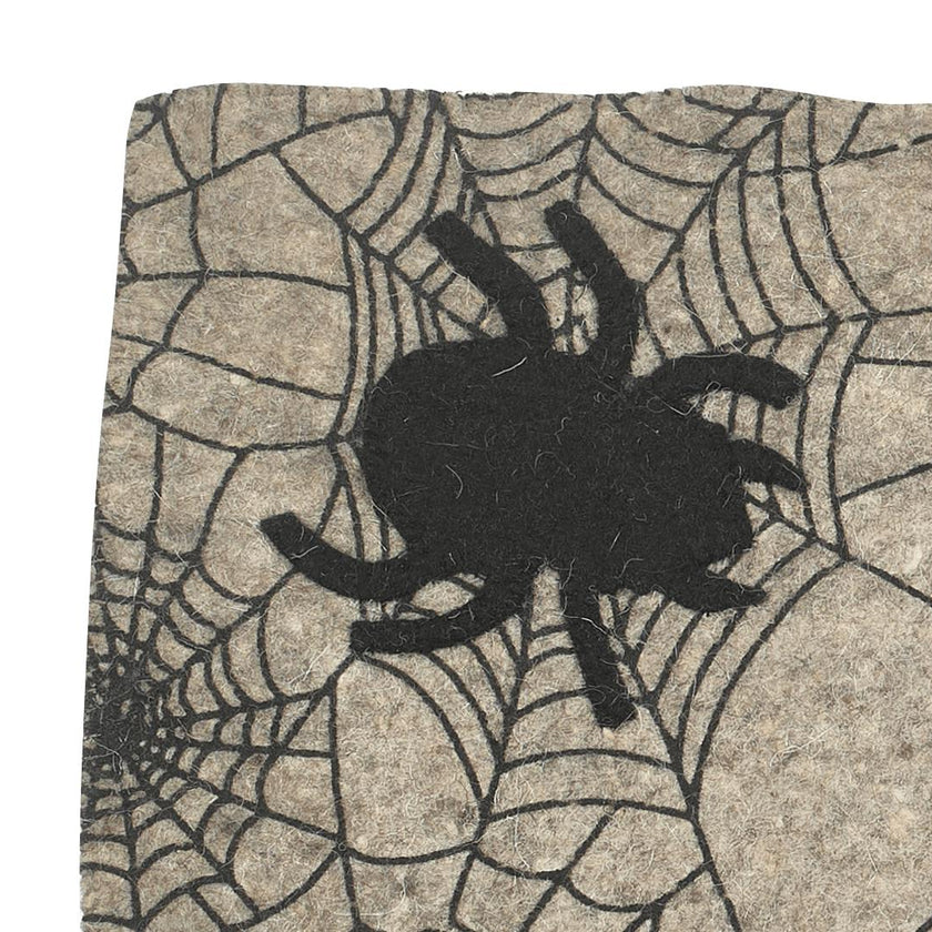 Hand Felted Wool Halloween Spider Web Table Runner - 14x72" Arcadia Home