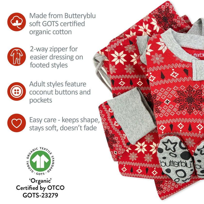 Matching Family Jammies Christmas Pajamas - Nordic Fair Isle Red