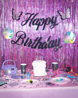 Y2K Birthday Banner - black glitter banner