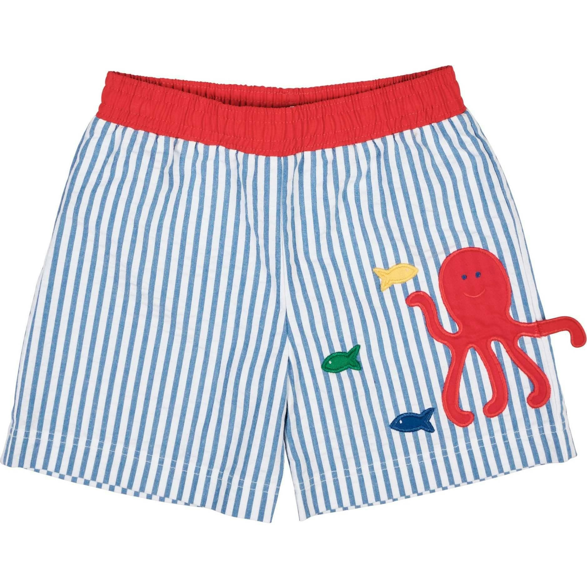 Seersucker Swim Trunk With Octopus