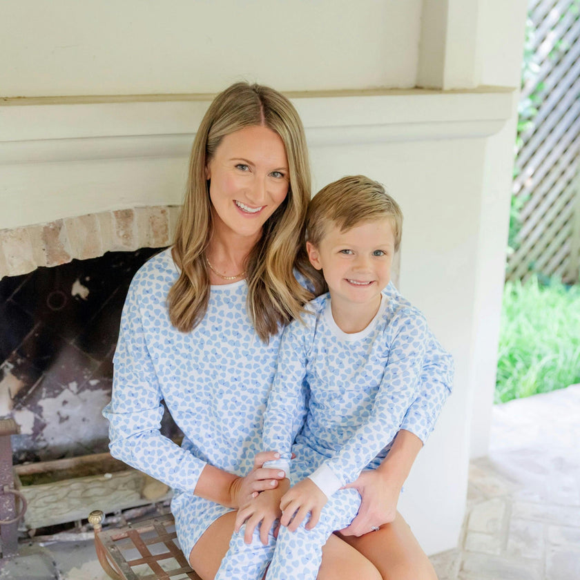 Anna Women's Longsleeve & Short Set - Confetti Hearts Blue