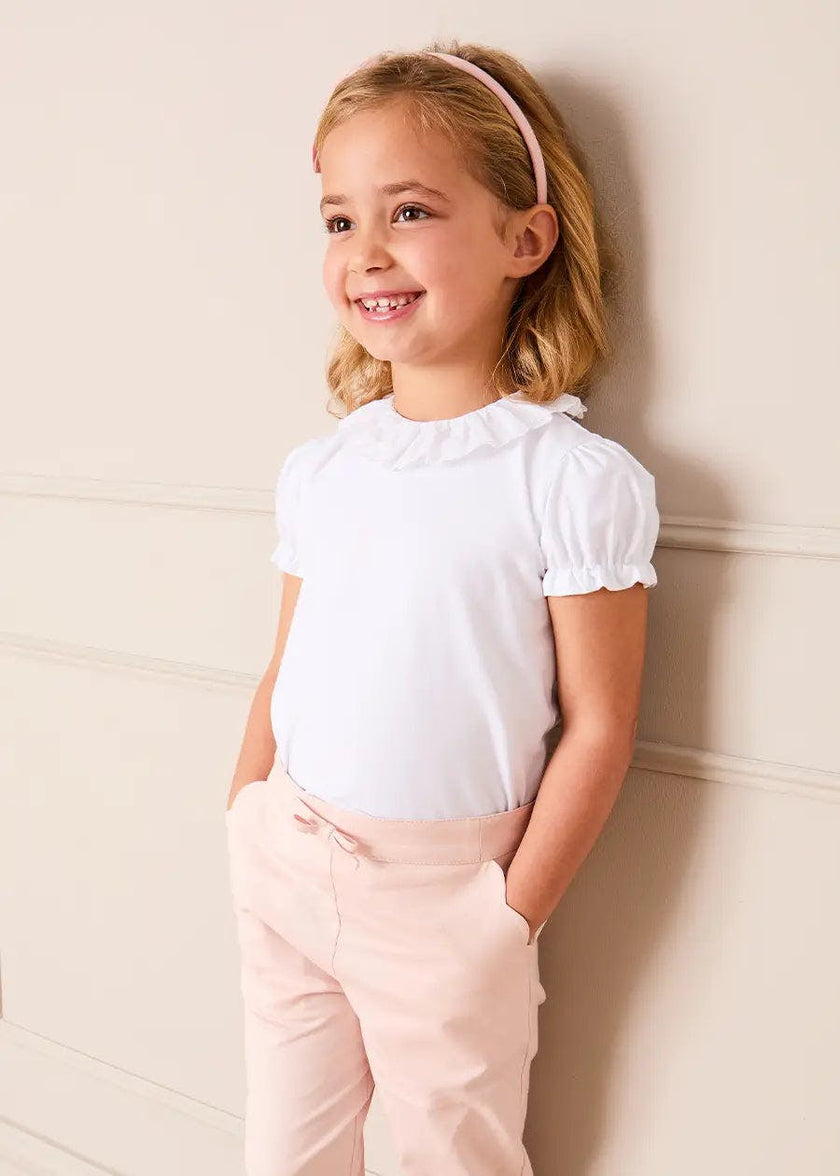 Scallop Edged Pocket Bow Detail Trousers in Baby Pink (18mths-4yrs)