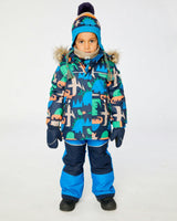 Two Piece Discover Snowsuit Blue Dinosaur Print