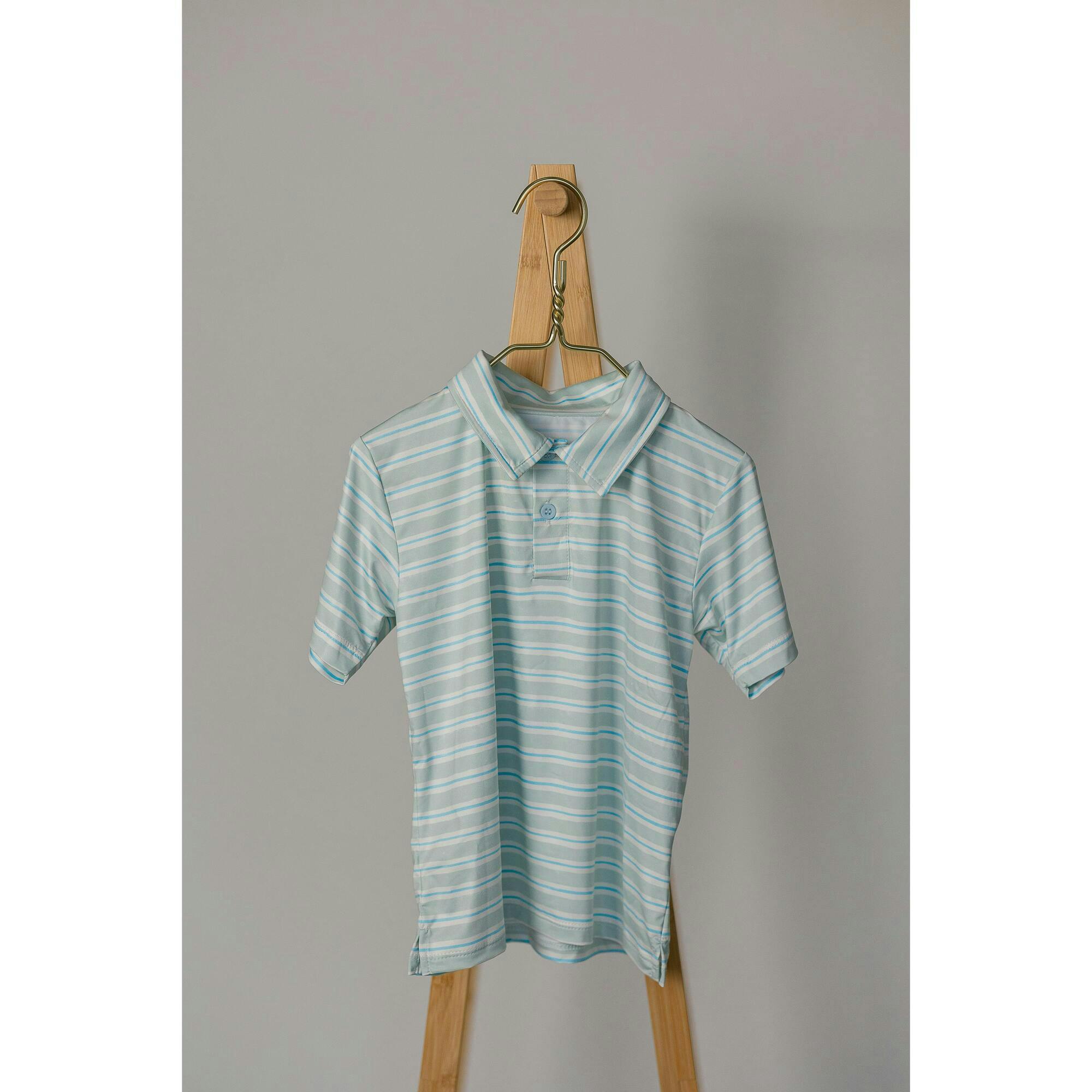 Athletic Polo in Stripe in Blue Jay