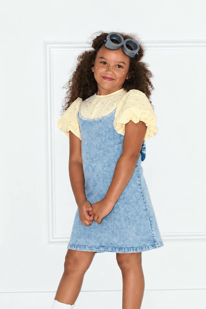 Gems Bow Denim Dress