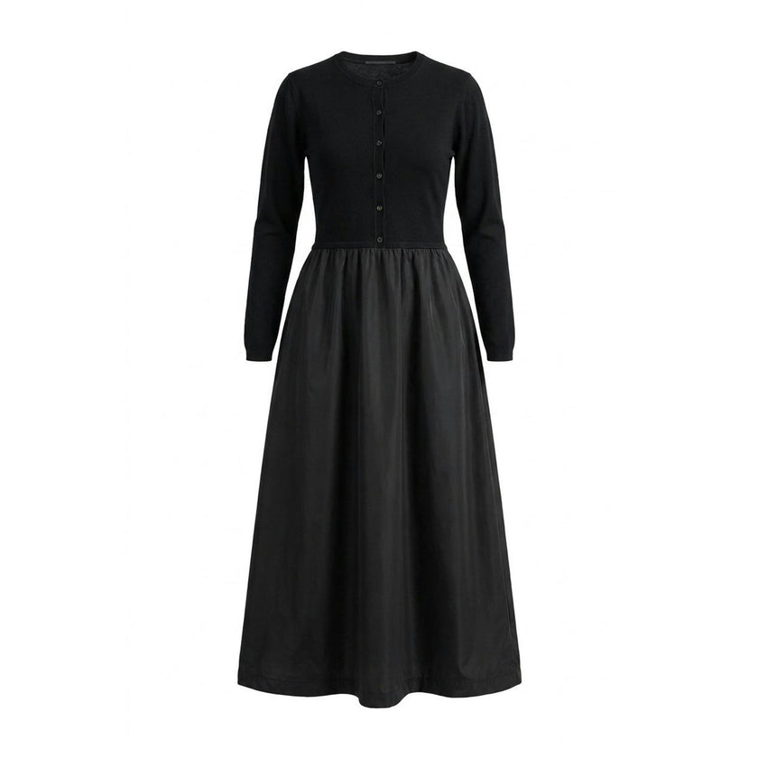 Jersey Knit & Woven Paneled Dress