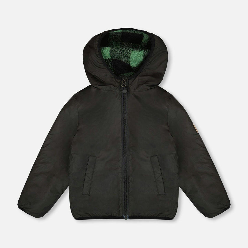 Reversible Mid-Season Sherpa Jacket Teal Plaid
