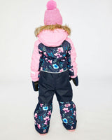 Kids One Piece Play Snowsuit Blue Floral Print